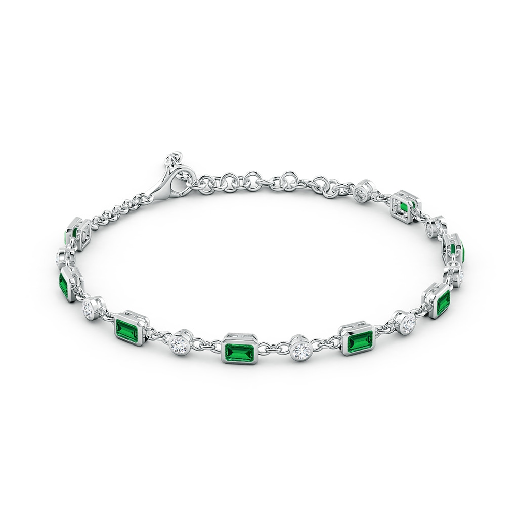 4x3mm Labgrown Emerald-Cut Lab-Grown Emerald and Round Diamond Station Bracelet in White Gold - side 199