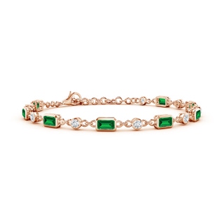 5x3mm Labgrown Emerald-Cut Lab-Grown Emerald and Round Diamond Station Bracelet in Rose Gold