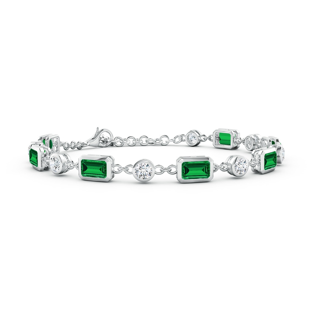 6x4mm Labgrown Emerald-Cut Lab-Grown Emerald and Round Diamond Station Bracelet in White Gold