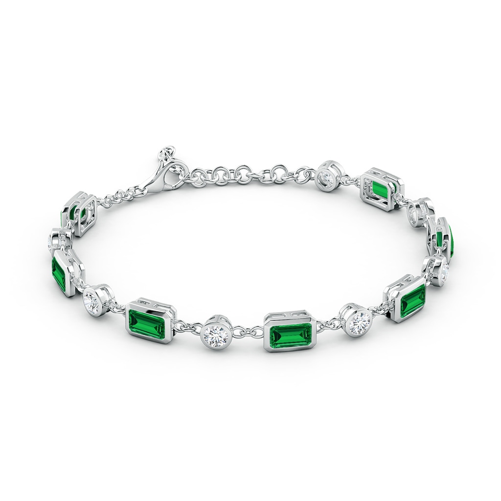 6x4mm Labgrown Emerald-Cut Lab-Grown Emerald and Round Diamond Station Bracelet in White Gold - side 199