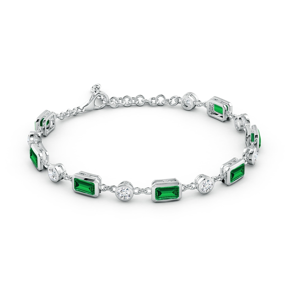 6x4mm Labgrown Emerald-Cut Lab-Grown Emerald and Round Diamond Station Bracelet in White Gold Side 199