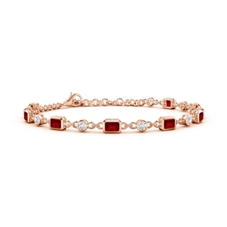 4x3mm Labgrown Emerald-Cut Lab-Grown Ruby and Round Diamond Station Bracelet in 9K Rose Gold