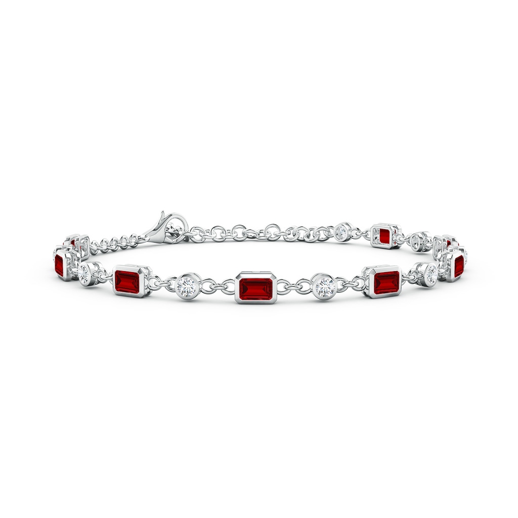 4x3mm Labgrown Emerald-Cut Lab-Grown Ruby and Round Diamond Station Bracelet in White Gold