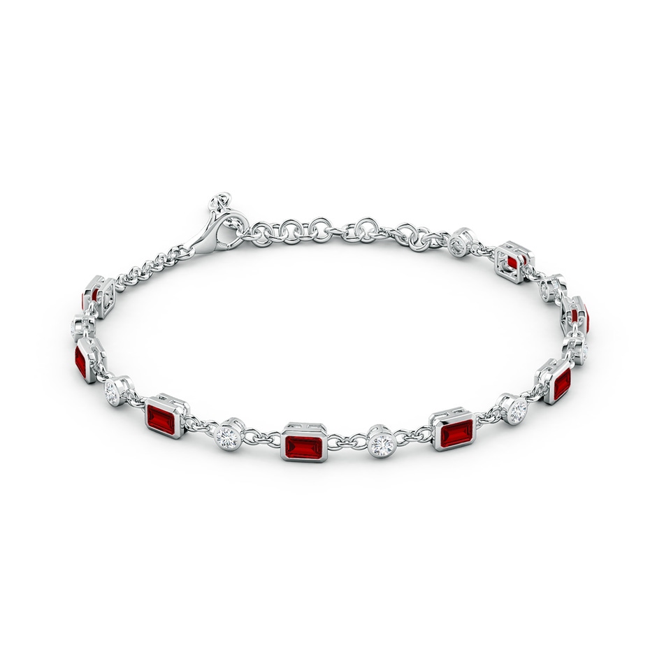 4x3mm Labgrown Emerald-Cut Lab-Grown Ruby and Round Diamond Station Bracelet in White Gold Side 199