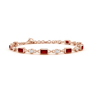 5x3mm Labgrown Emerald-Cut Lab-Grown Ruby and Round Diamond Station Bracelet in Rose Gold