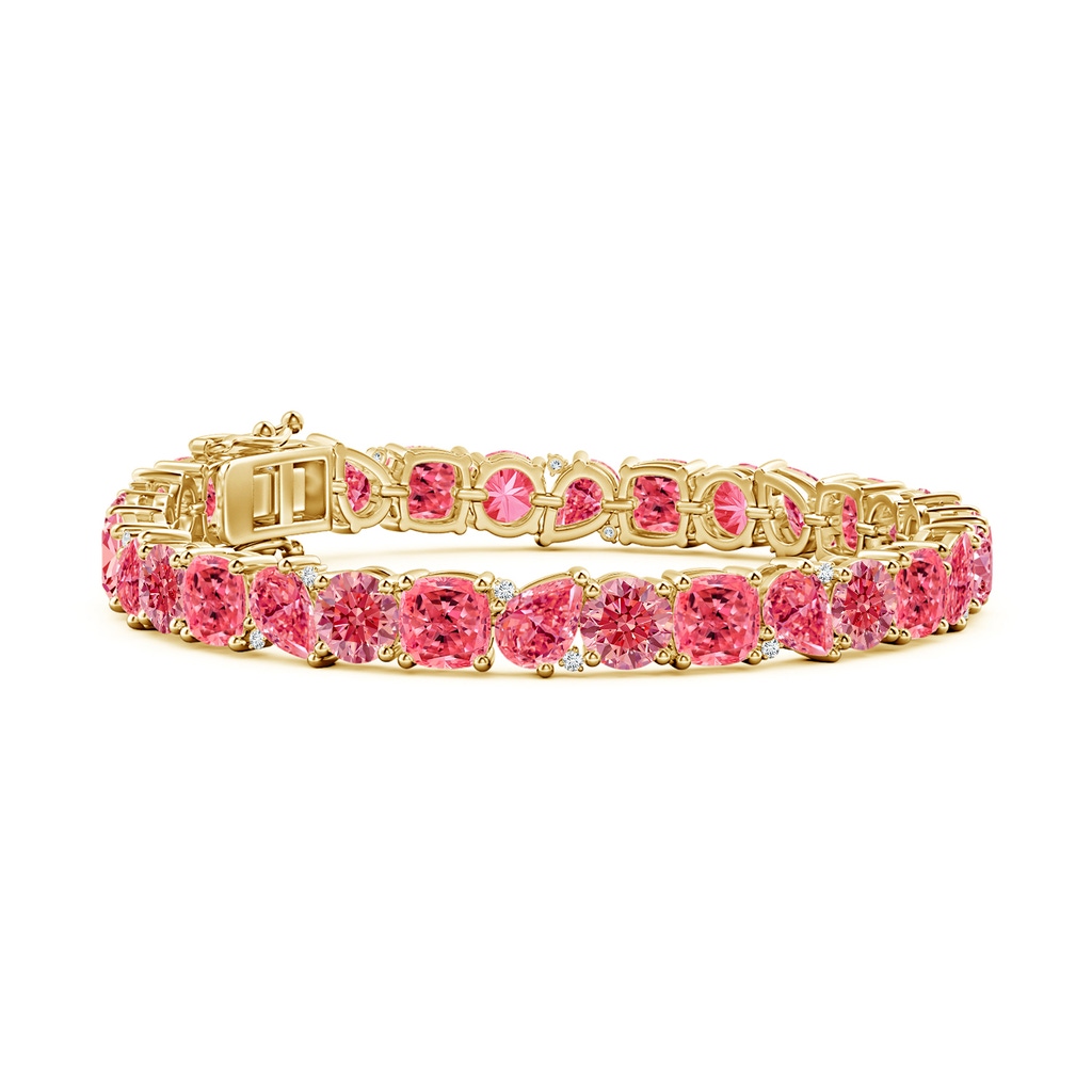 7x5mm Labgrown Aurora Multi-Shape Lab-Grown Fancy Intense Pink Diamond Tennis Bracelet in 18K Yellow Gold