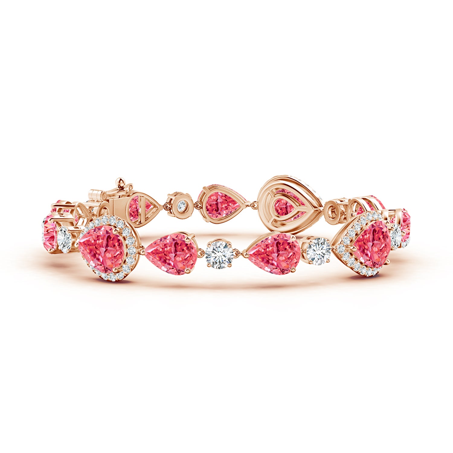 Trillion Pink Topaz Bracelet Aurora Pear Lab-Grown Fancy Intense
