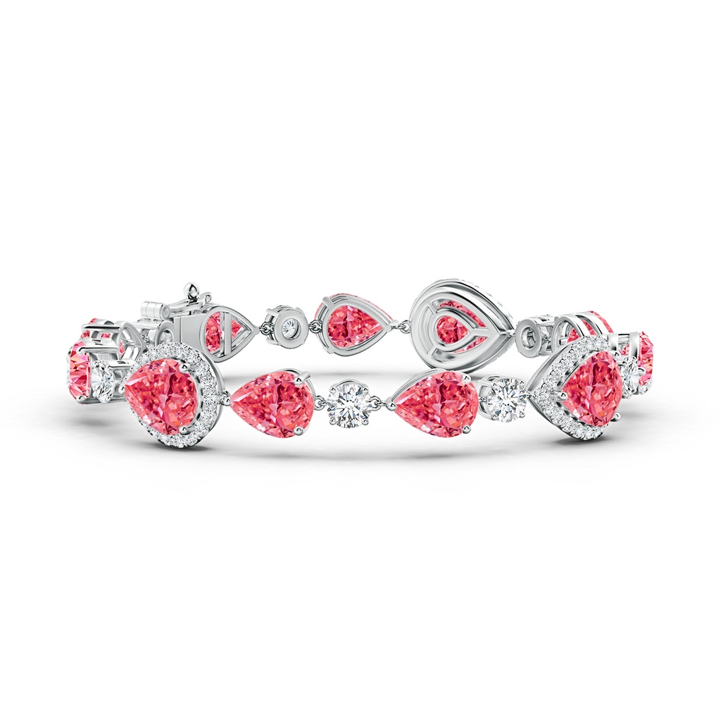 9.5x6mm Labgrown Aurora Pear Lab-Grown Fancy Intense Pink Diamond Halo Tennis Bracelet in 18K White Gold