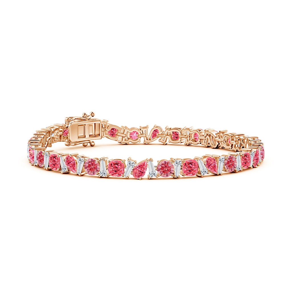 4mm Labgrown Aurora Multi-Shape Lab-Grown Fancy Intense Pink and White Diamond Tennis Bracelet in 18K Rose Gold