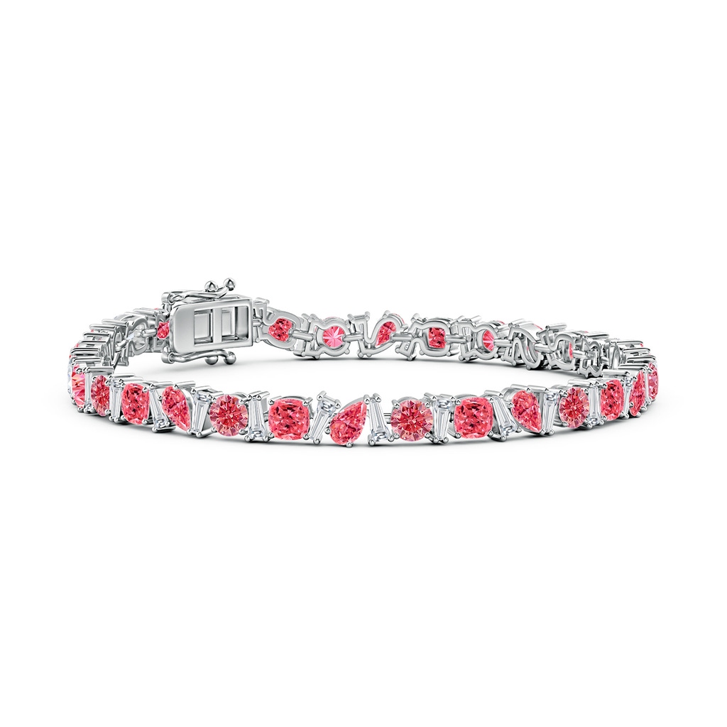 4mm Labgrown Aurora Multi-Shape Lab-Grown Fancy Intense Pink and White Diamond Tennis Bracelet in 18K White Gold