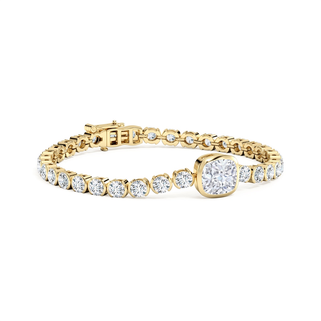 8mm FGVS Bezel-Set Cushion Lab-Grown Diamond Tennis Bracelet in 18K Yellow Gold