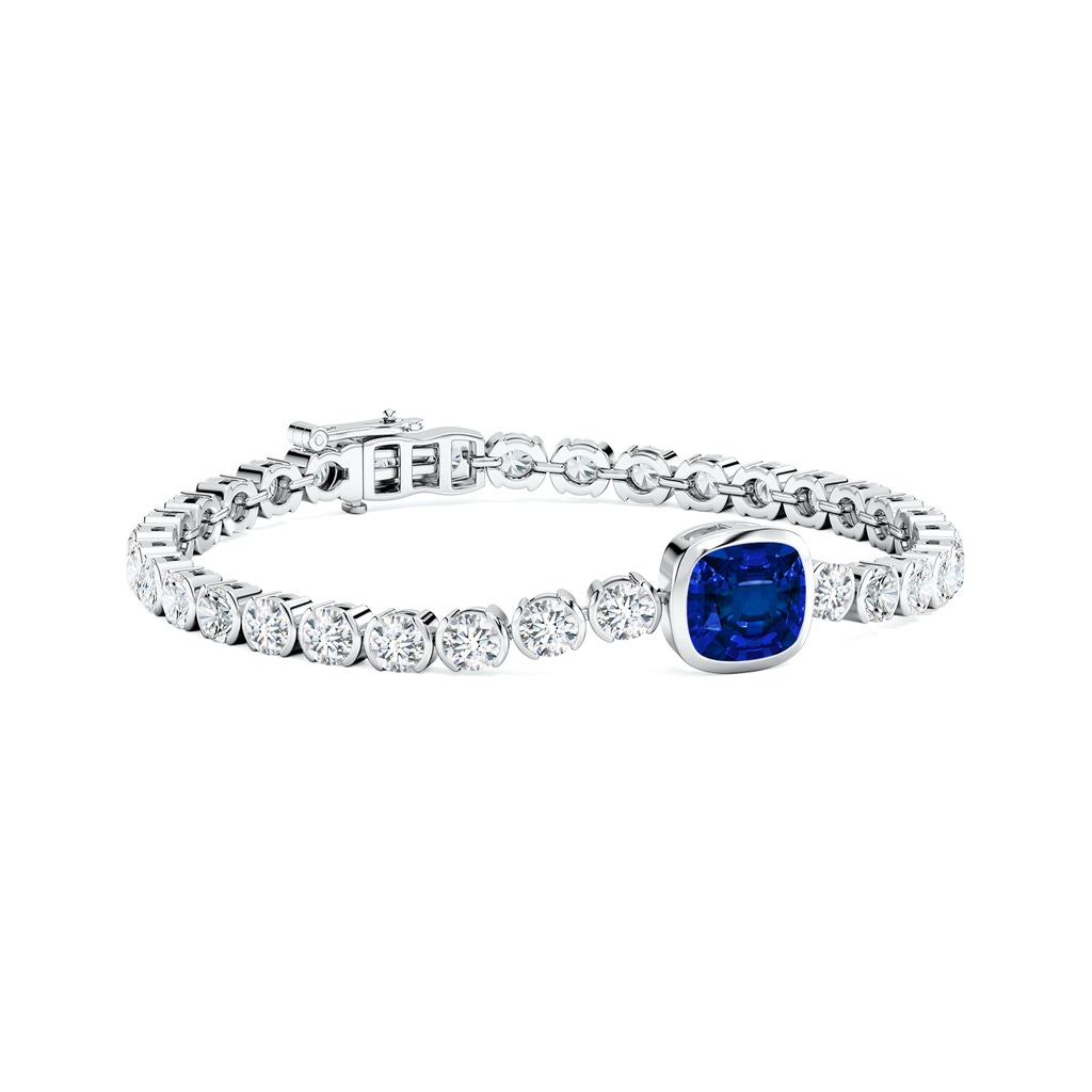 8mm Labgrown Bezel-Set Cushion Lab-Grown Blue Sapphire Tennis Bracelet with Diamond Accents in White Gold