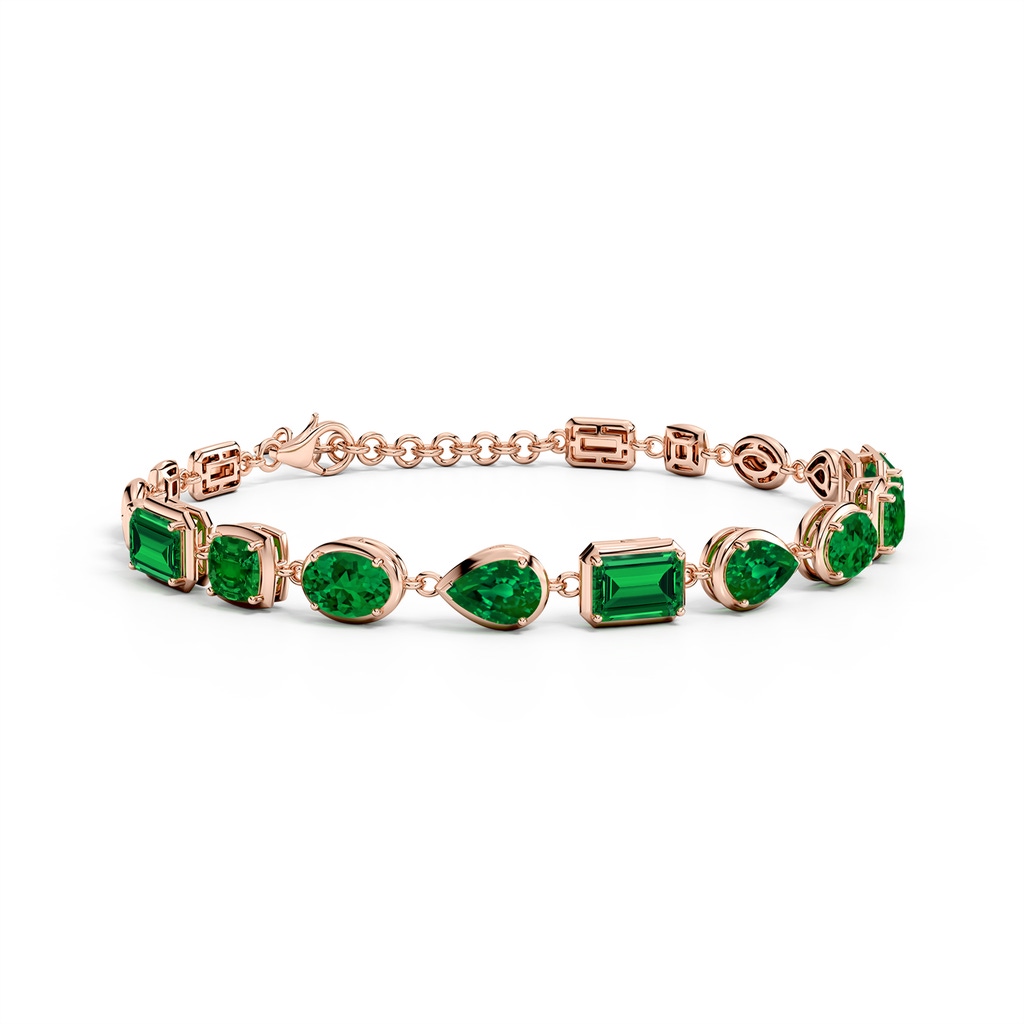 7x5mm Labgrown Multi-Shape Lab-Grown Emerald Adjustable Chain Bracelet in 10K Rose Gold
