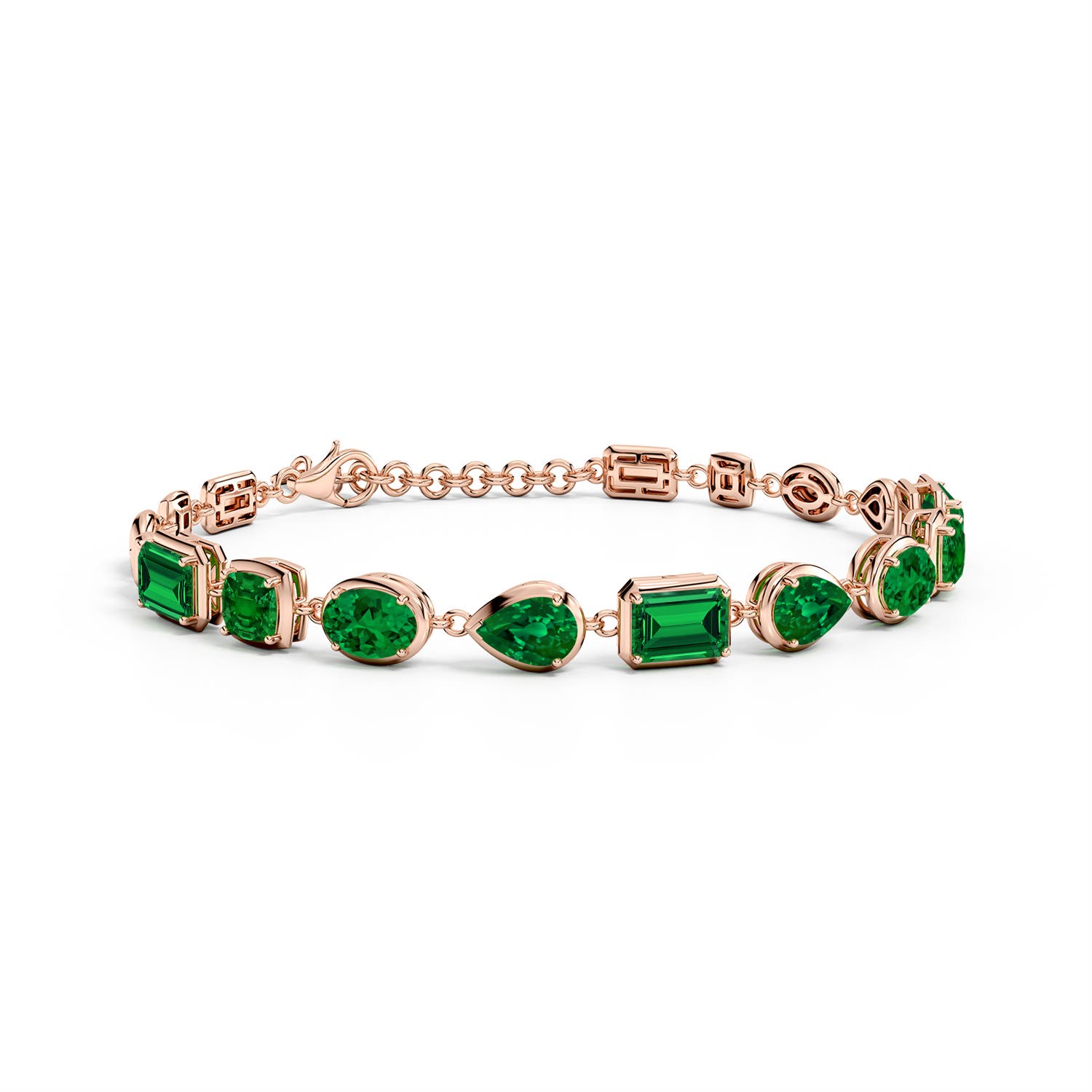 7x5mm Labgrown Multi-Shape Lab-Grown Emerald Adjustable Chain Bracelet in 18K Rose Gold