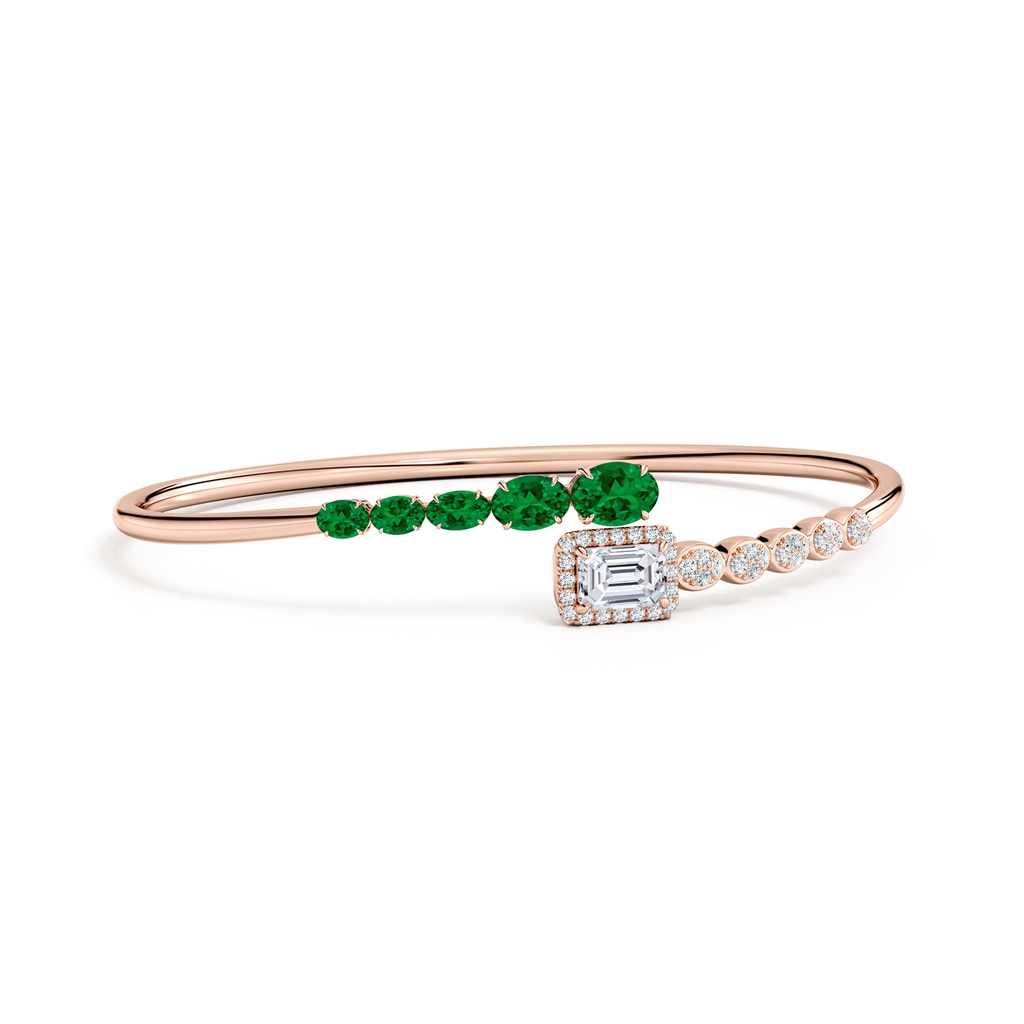 7x5mm Labgrown Oval Lab-Grown Emerald and Emerald-Cut Diamond Open Bangle in Rose Gold