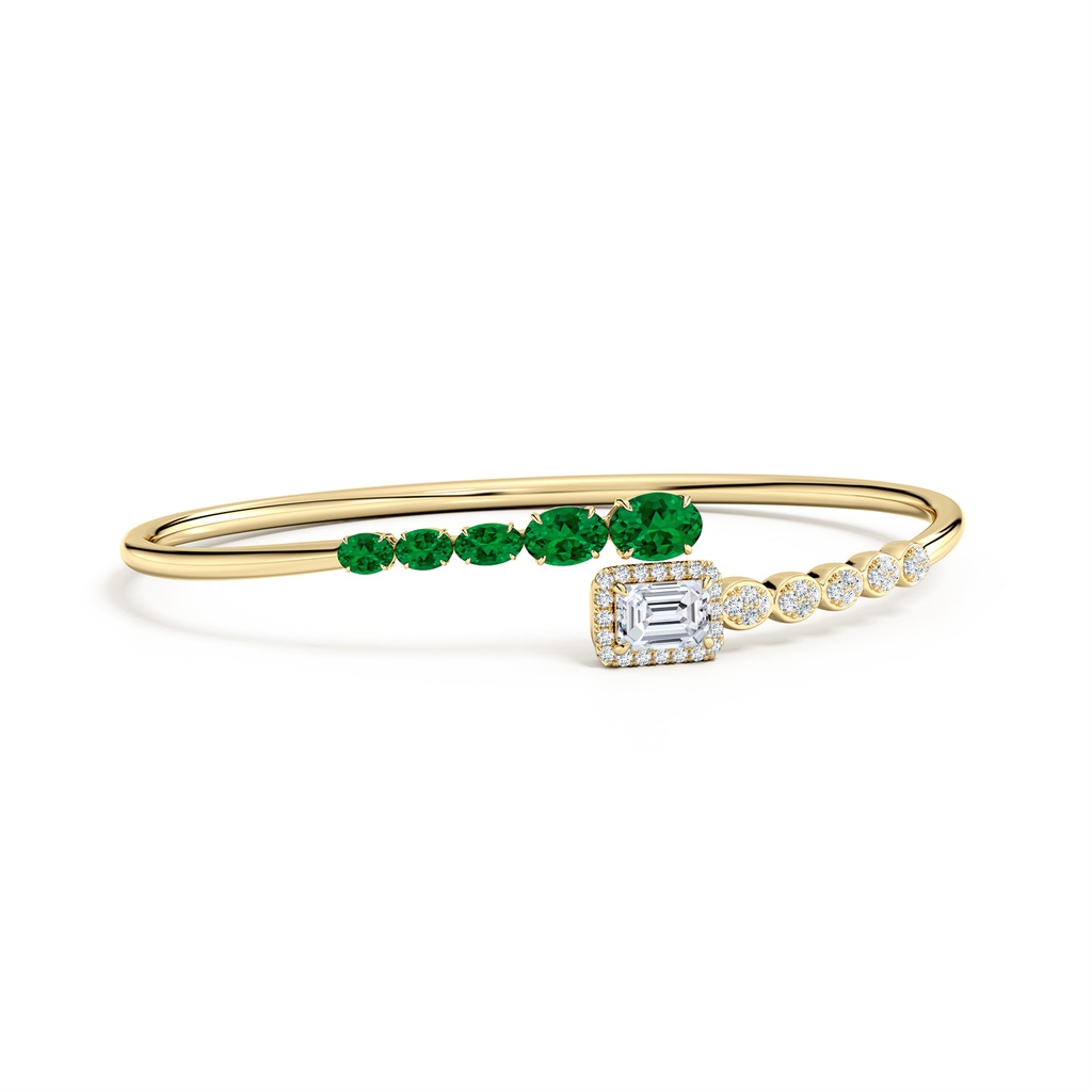 7x5mm Labgrown Oval Lab-Grown Emerald and Emerald-Cut Diamond Open Bangle in Yellow Gold