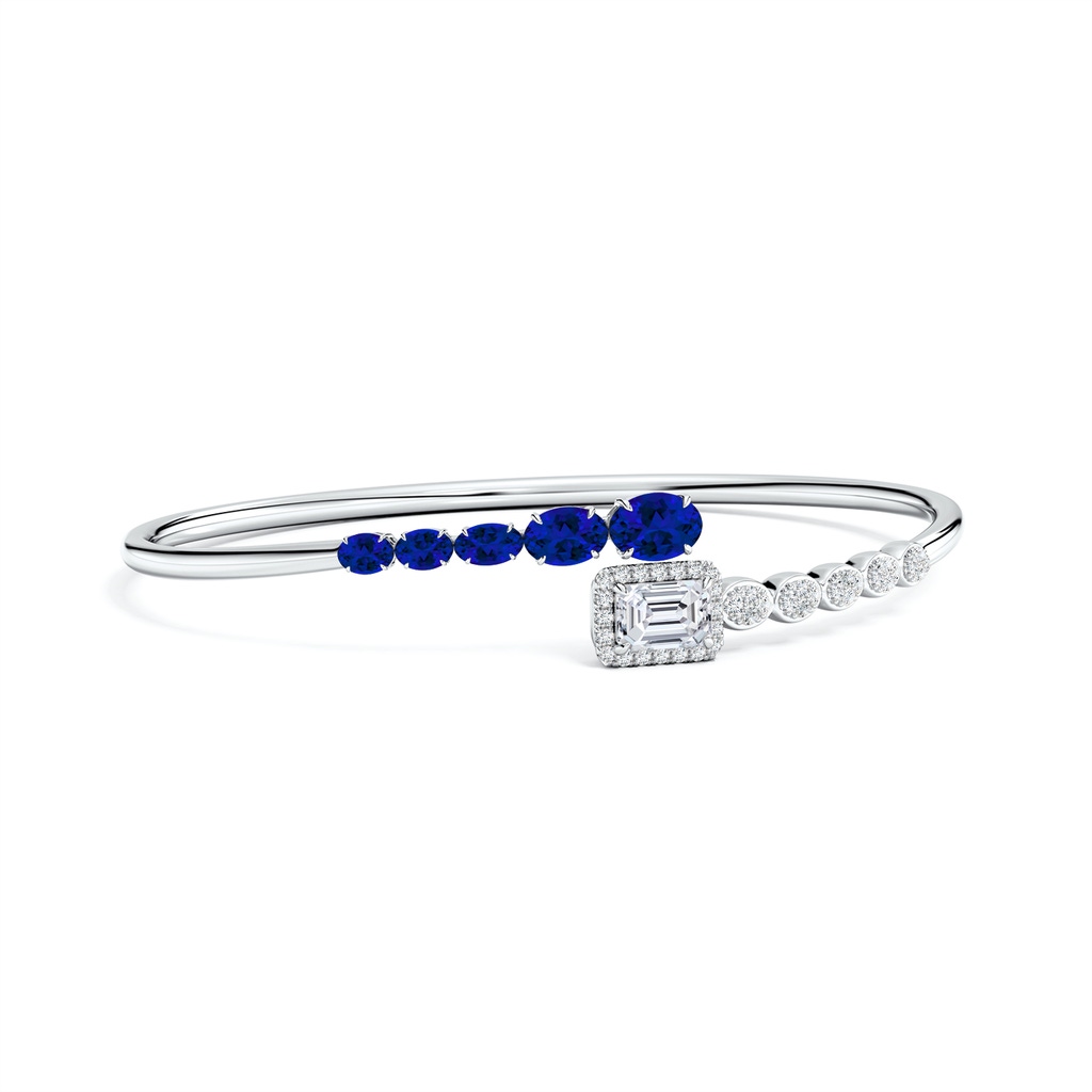 7x5mm Labgrown Oval Lab-Grown Blue Sapphire and Emerald-Cut Diamond Open Bangle in White Gold