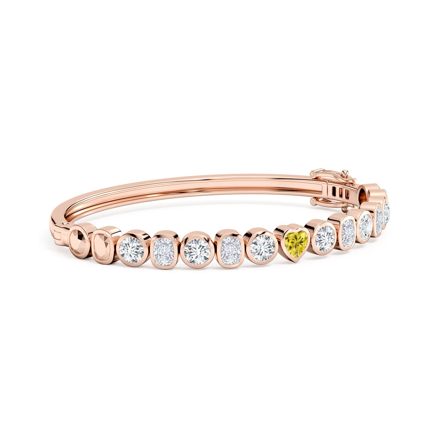 5mm Labgrown Bezel-Set Multi-Shape Lab-Grown Yellow and White Diamond Bangle in 18K Rose Gold