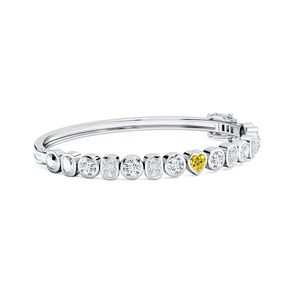 5mm Labgrown Bezel-Set Multi-Shape Lab-Grown Yellow and White Diamond Bangle in White Gold