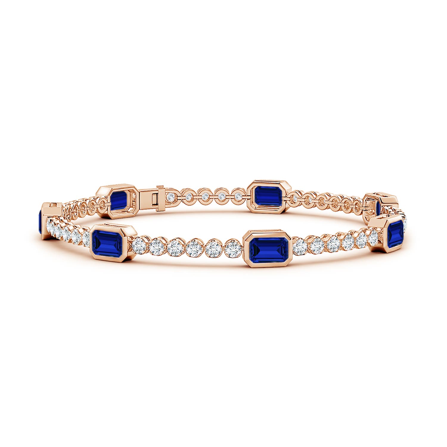 6x4mm Labgrown Bezel-Set Lab-Grown Blue Sapphire and Diamond Tennis Bracelet in 18K Rose Gold