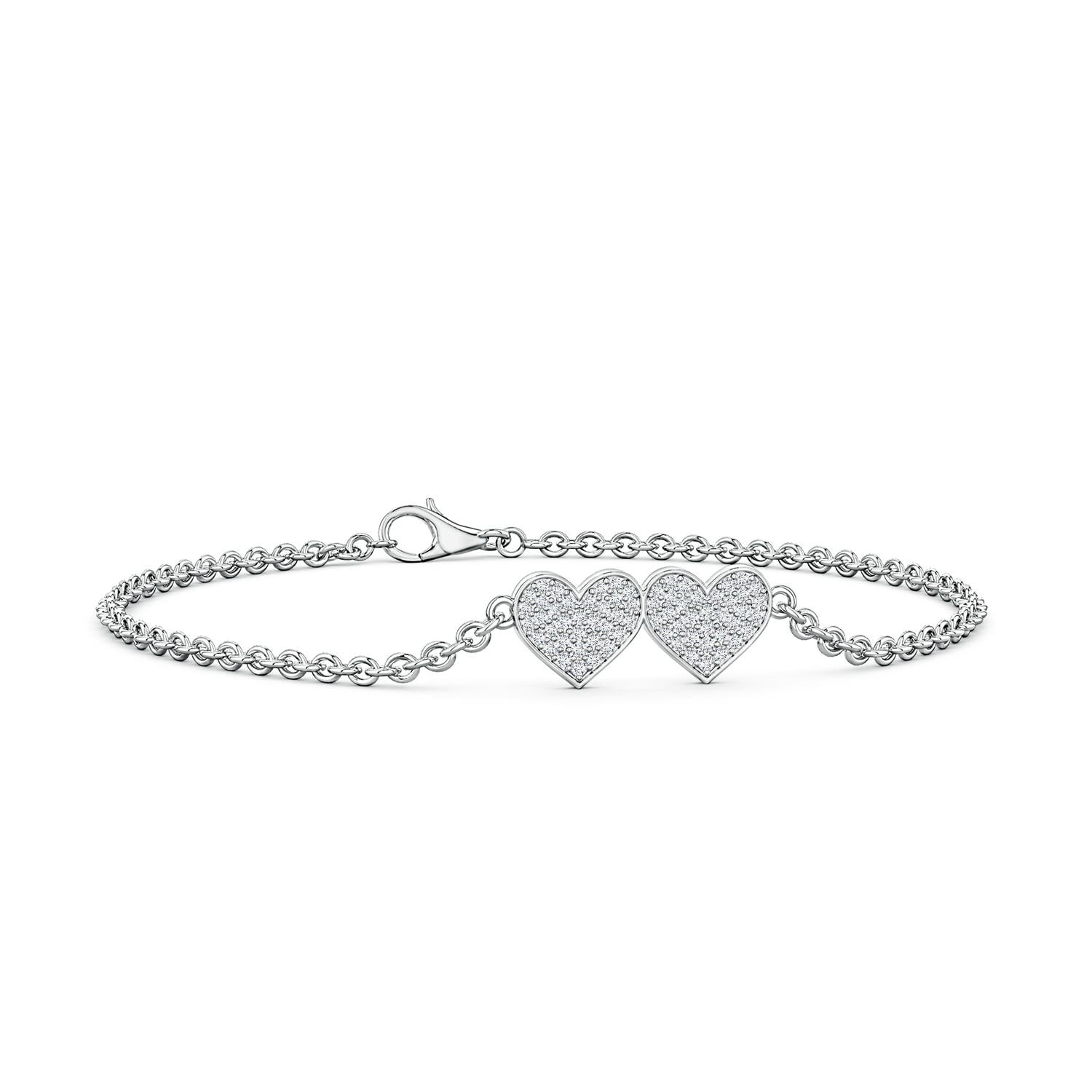0.9mm FGVS Pavé Lab-Grown Diamond Double Heart Chain Bracelet in White Gold