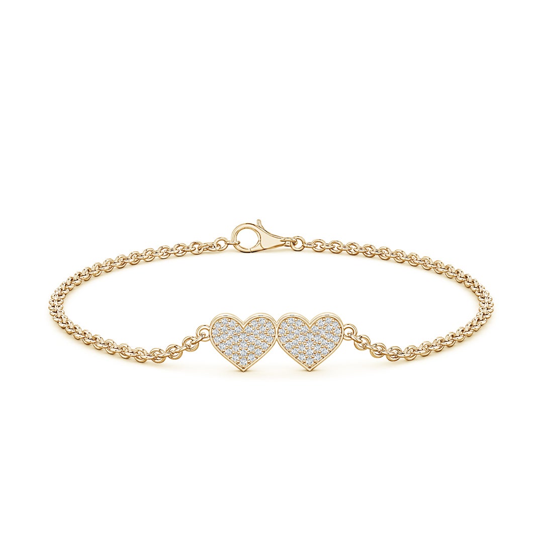 0.9mm FGVS Pavé Lab-Grown Diamond Double Heart Chain Bracelet in Yellow Gold - side 3