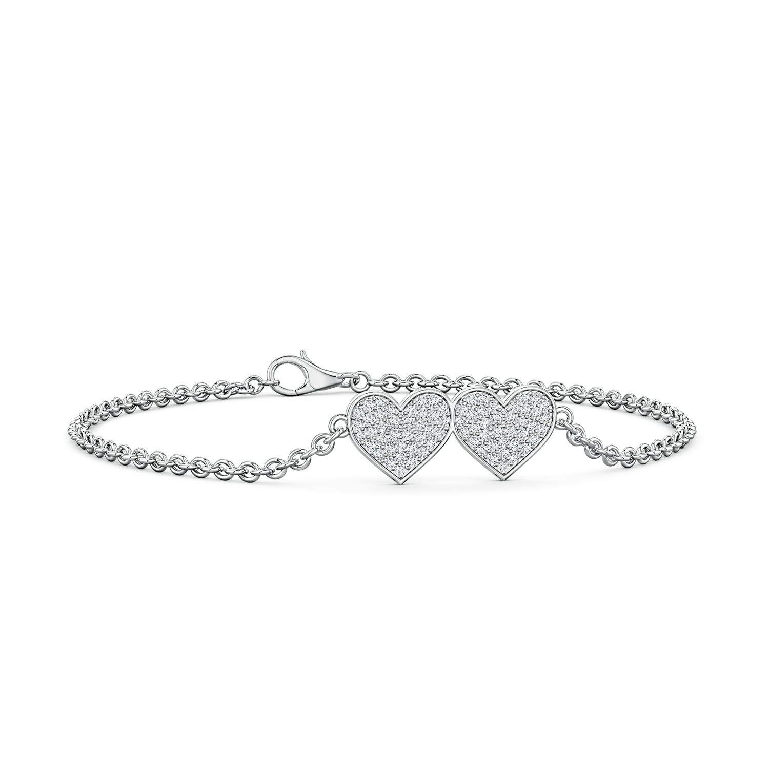 1.1mm FGVS Pavé Lab-Grown Diamond Double Heart Chain Bracelet in 18CT White Gold
