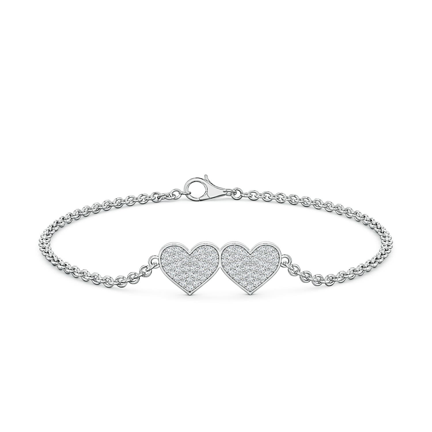 1.1mm FGVS Pavé Lab-Grown Diamond Double Heart Chain Bracelet in 18K White Gold