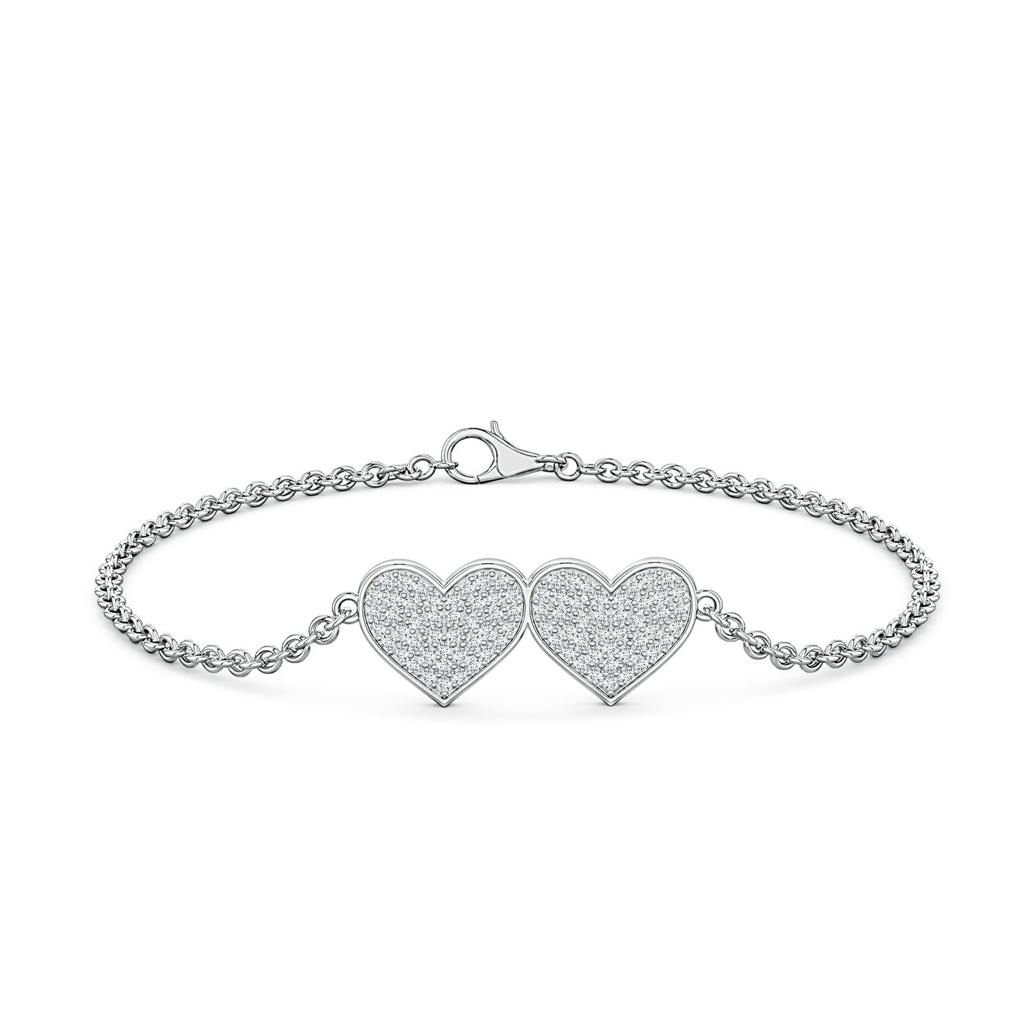 1.2mm FGVS Pavé Lab-Grown Diamond Double Heart Chain Bracelet in 18K White Gold