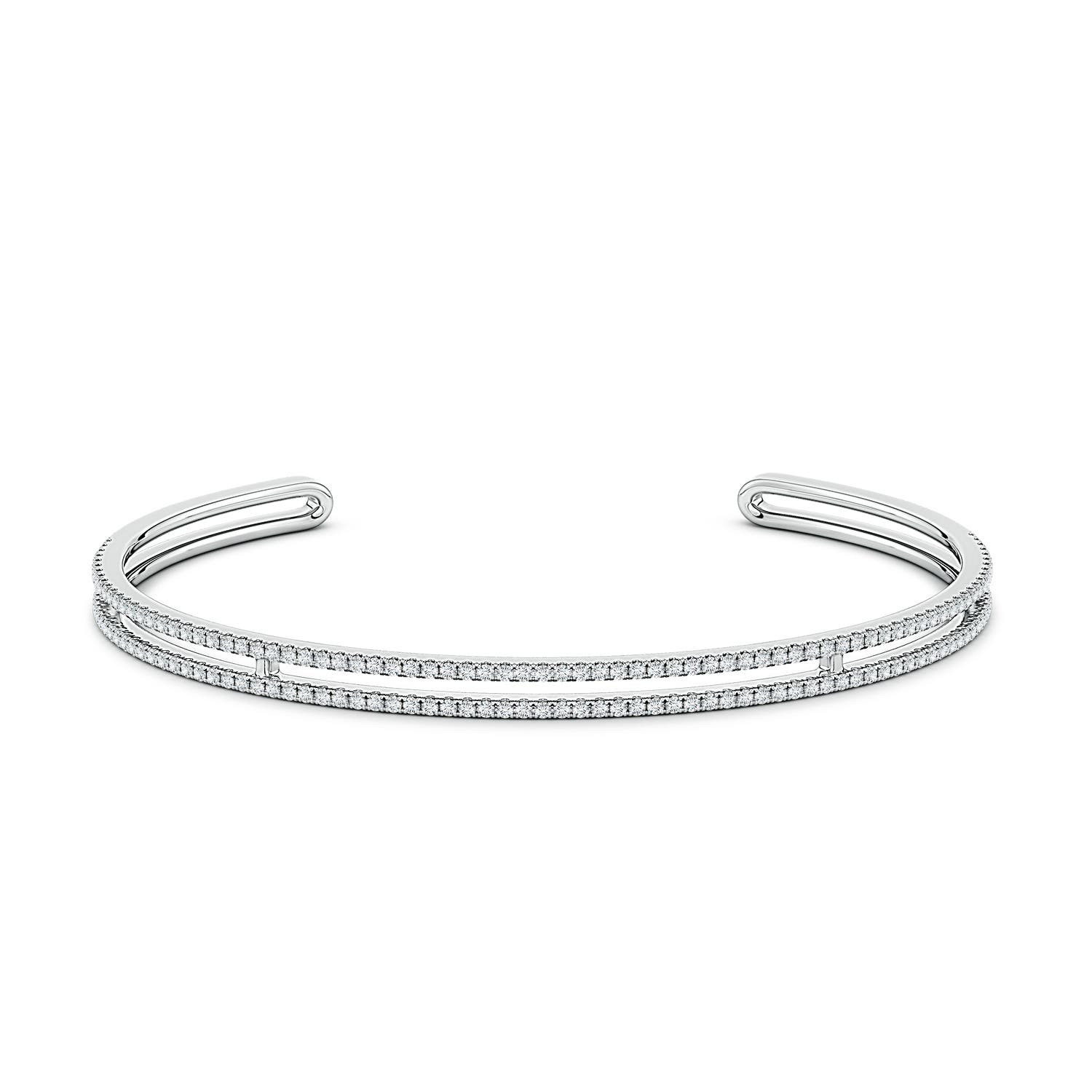 1.15mm FGVS U-Pavé Set Lab-Grown Diamond Parallel Row Flex Cuff Bracelet in White Gold