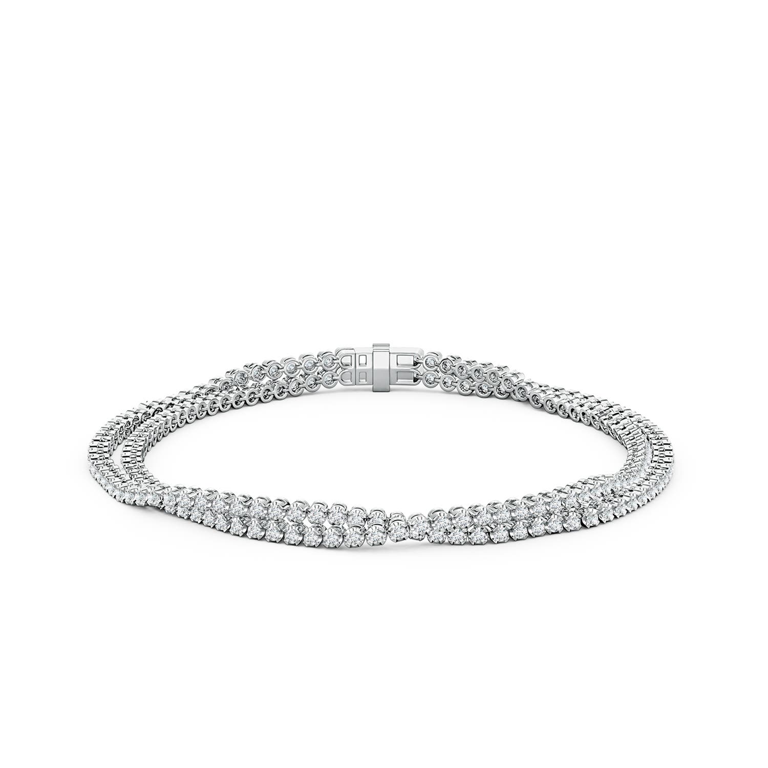 Tennisarmband aus Weißgold mit 1,3 mm großen, runden, im Labor gezüchteten DEVVS-Diamanten und verschlungenen Verzierungen.