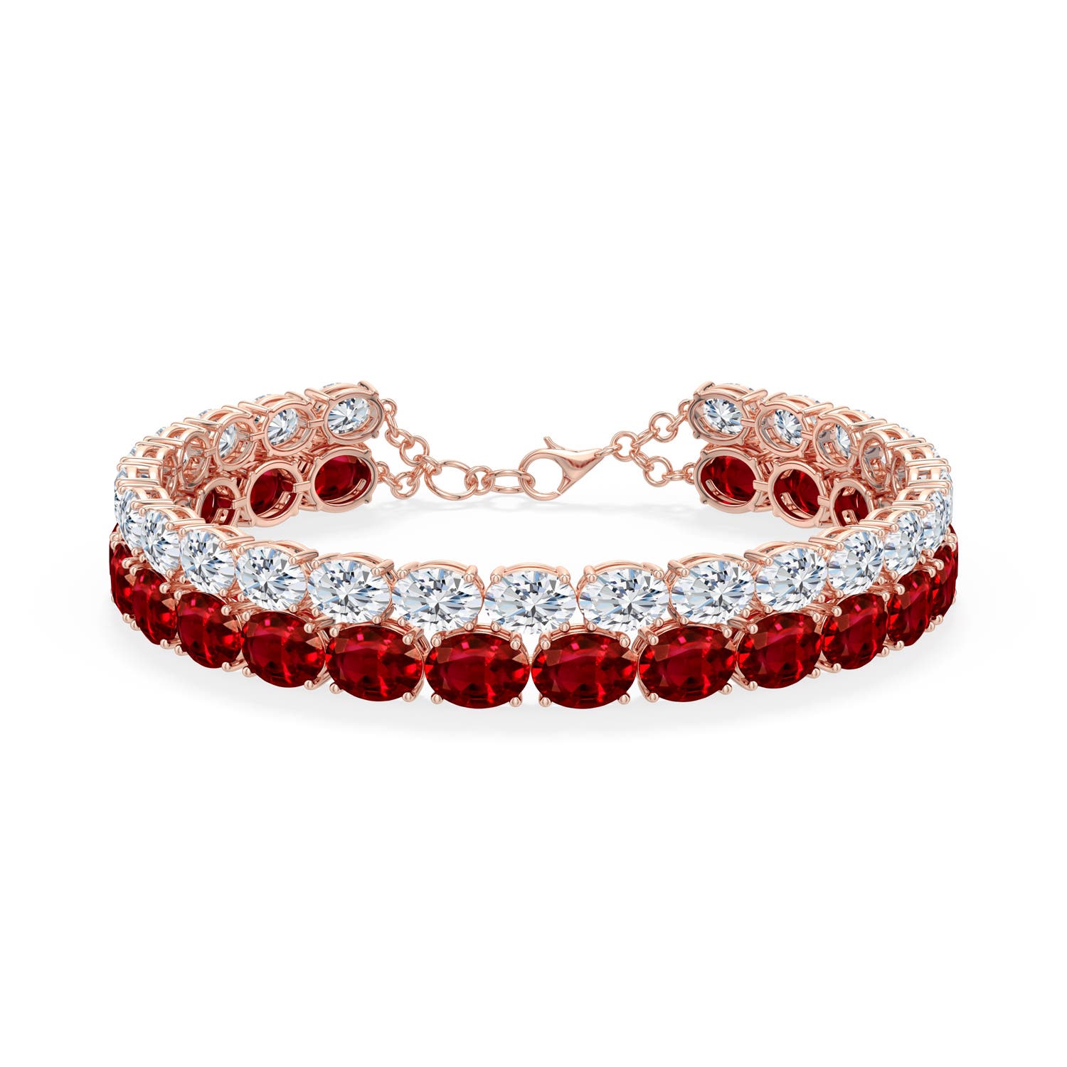 Double-Row Oval Lab-Grown Ruby and Diamond Tennis Bracelet