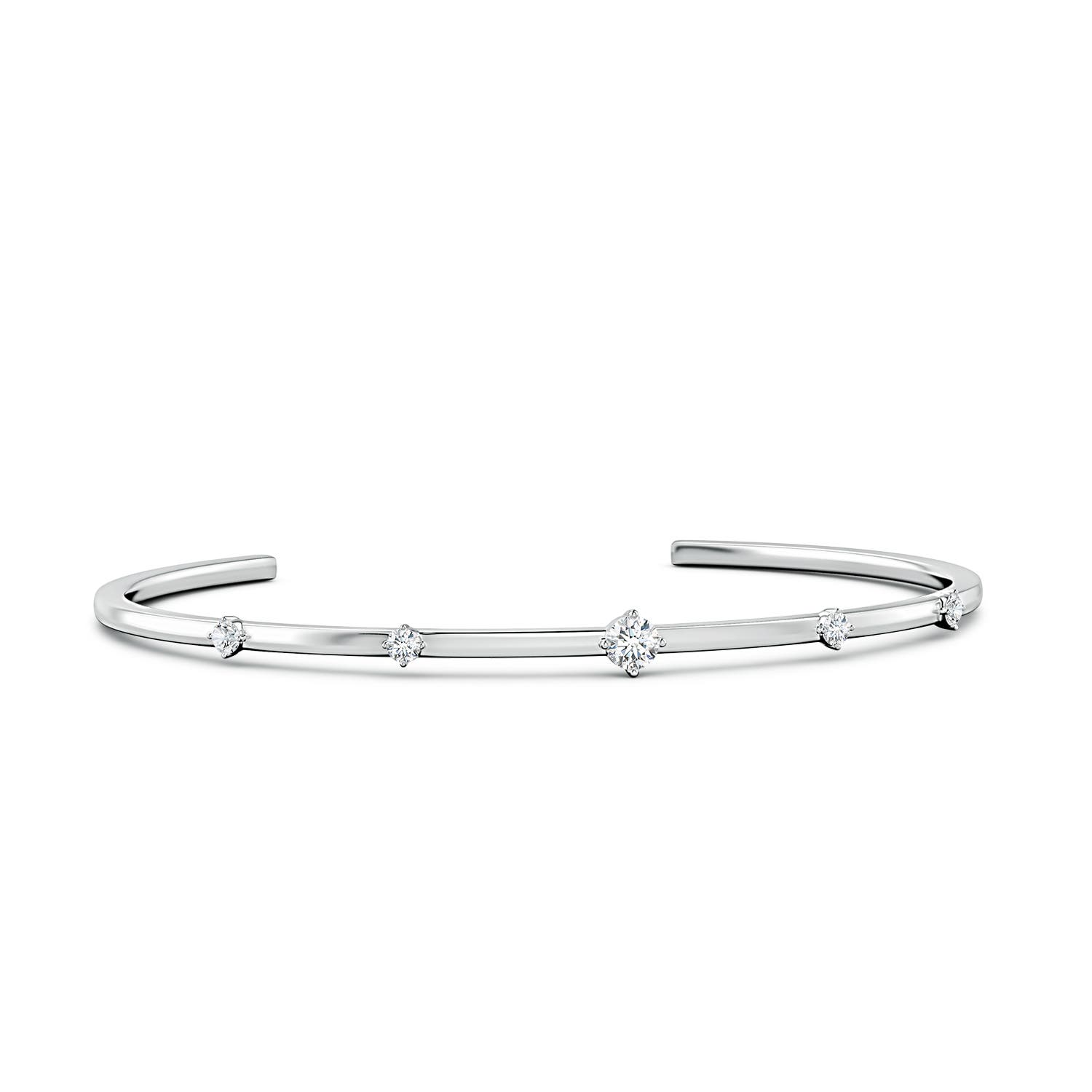4mm FGVS Five-Stone Round Lab-Grown Diamond Station Cuff Bracelet in White Gold