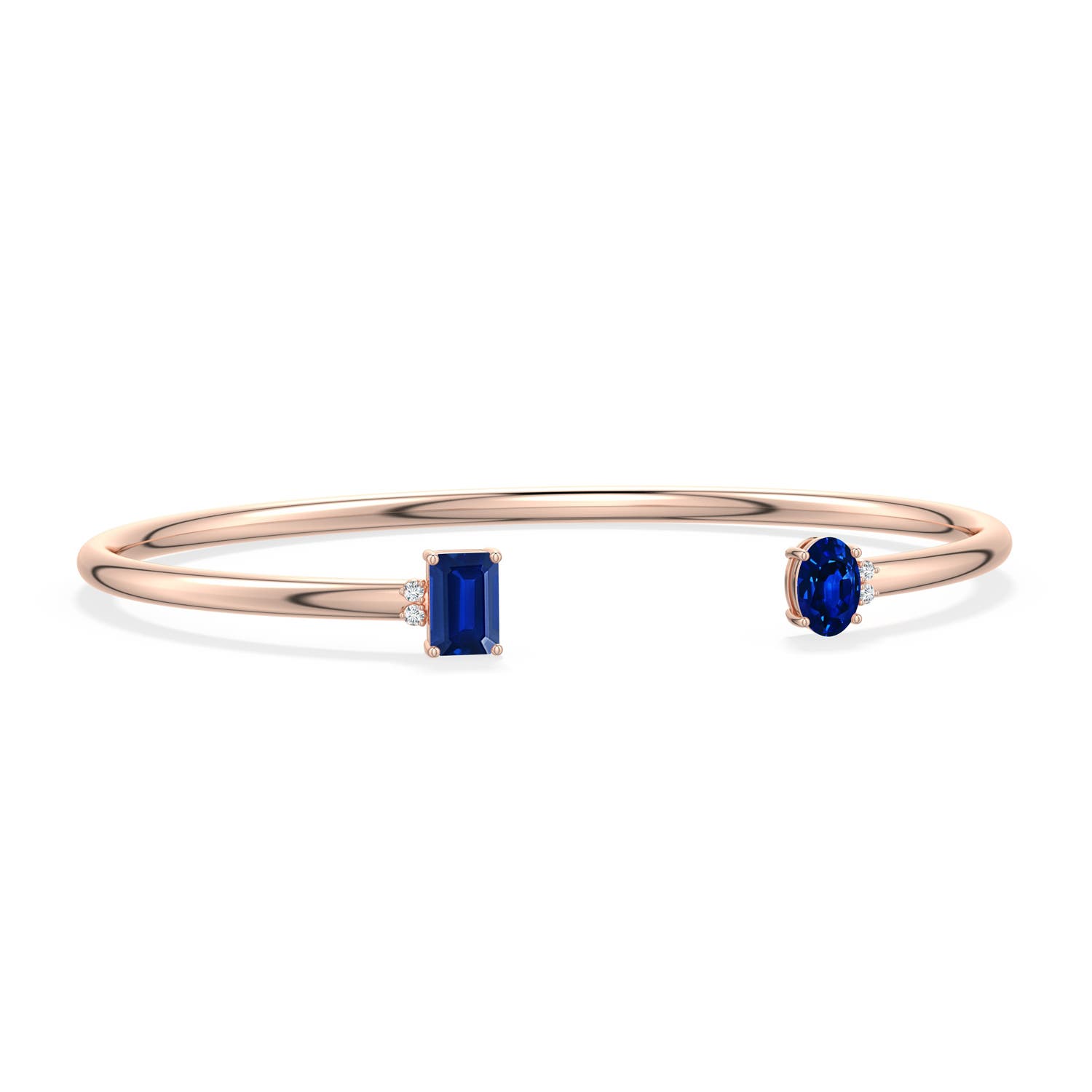 6x4mm Labgrown Oval and Emerald-Cut Lab-Grown Blue Sapphire Two-Stone Cuff Bracelet in Rose Gold - main