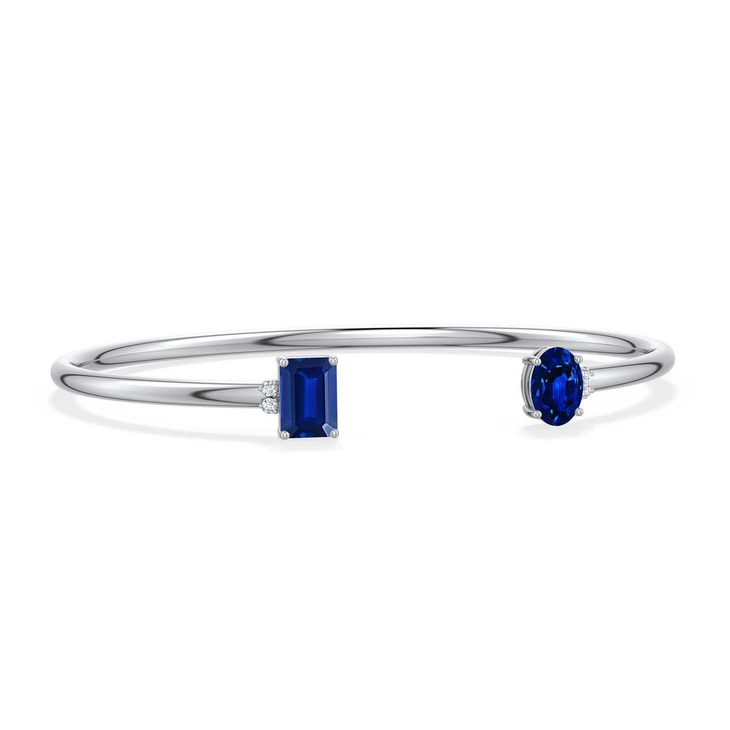 7x5mm Labgrown Oval and Emerald-Cut Lab-Grown Blue Sapphire Two-Stone Cuff Bracelet in White Gold - main