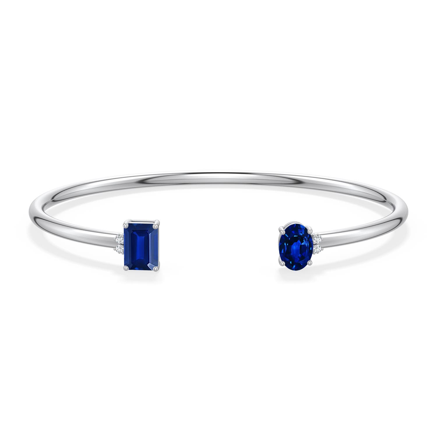 7x5mm Labgrown Oval and Emerald-Cut Lab-Grown Blue Sapphire Two-Stone Cuff Bracelet in White Gold - side - side 3