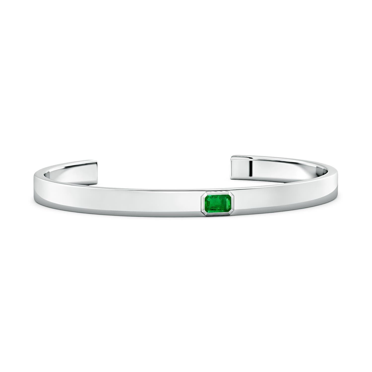 6x4mm Labgrown East-West Emerald-Cut Lab-Grown Emerald men's Cuff Bracelet in White Gold