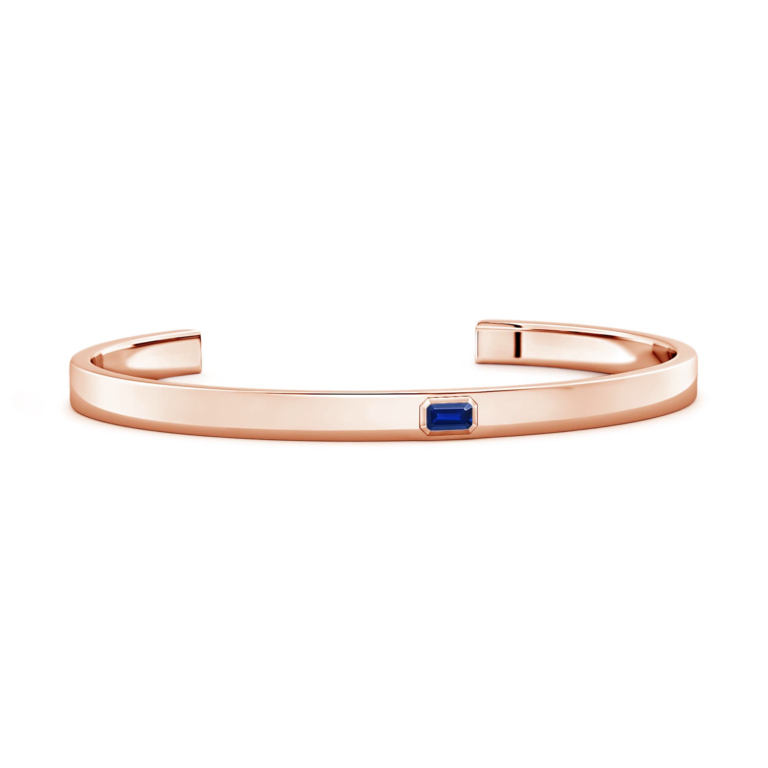 5x3mm Labgrown East-West Emerald-Cut Lab-Grown Blue Sapphire men's Cuff Bracelet in Rose Gold