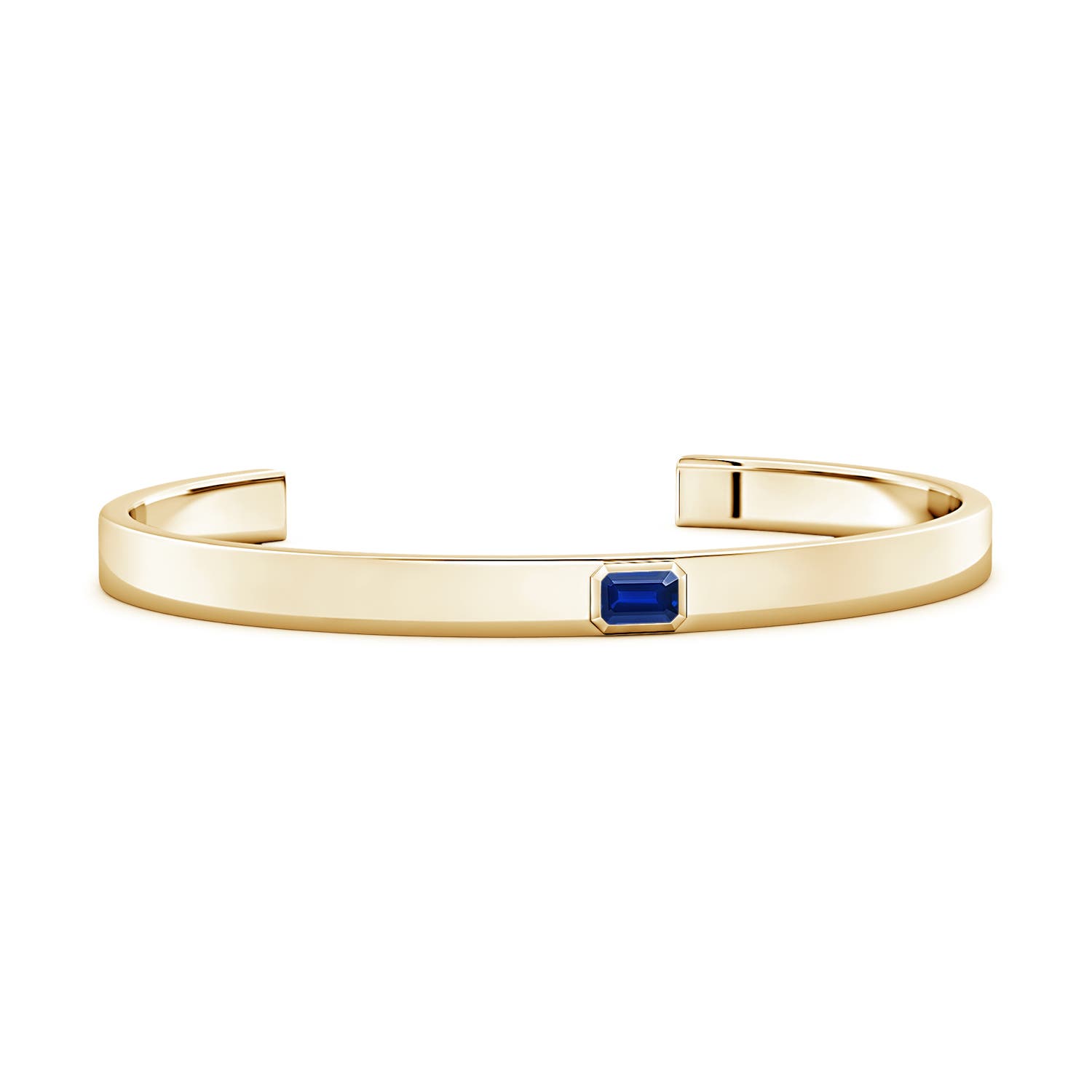 6x4mm Labgrown East-West Emerald-Cut Lab-Grown Blue Sapphire men's Cuff Bracelet in Yellow Gold