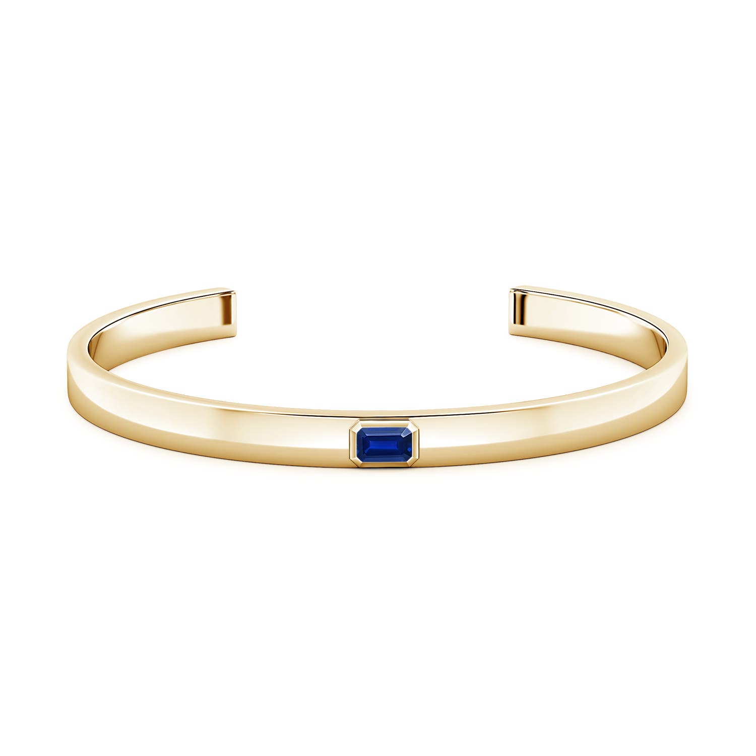 6x4mm Labgrown East-West Emerald-Cut Lab-Grown Blue Sapphire men's Cuff Bracelet in Yellow Gold