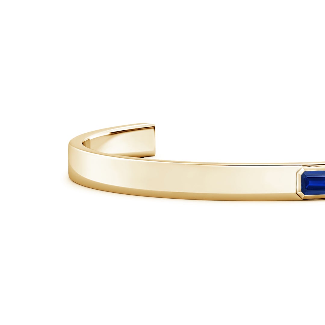 6x4mm Labgrown East-West Emerald-Cut Lab-Grown Blue Sapphire men's Cuff Bracelet in Yellow Gold - side 2