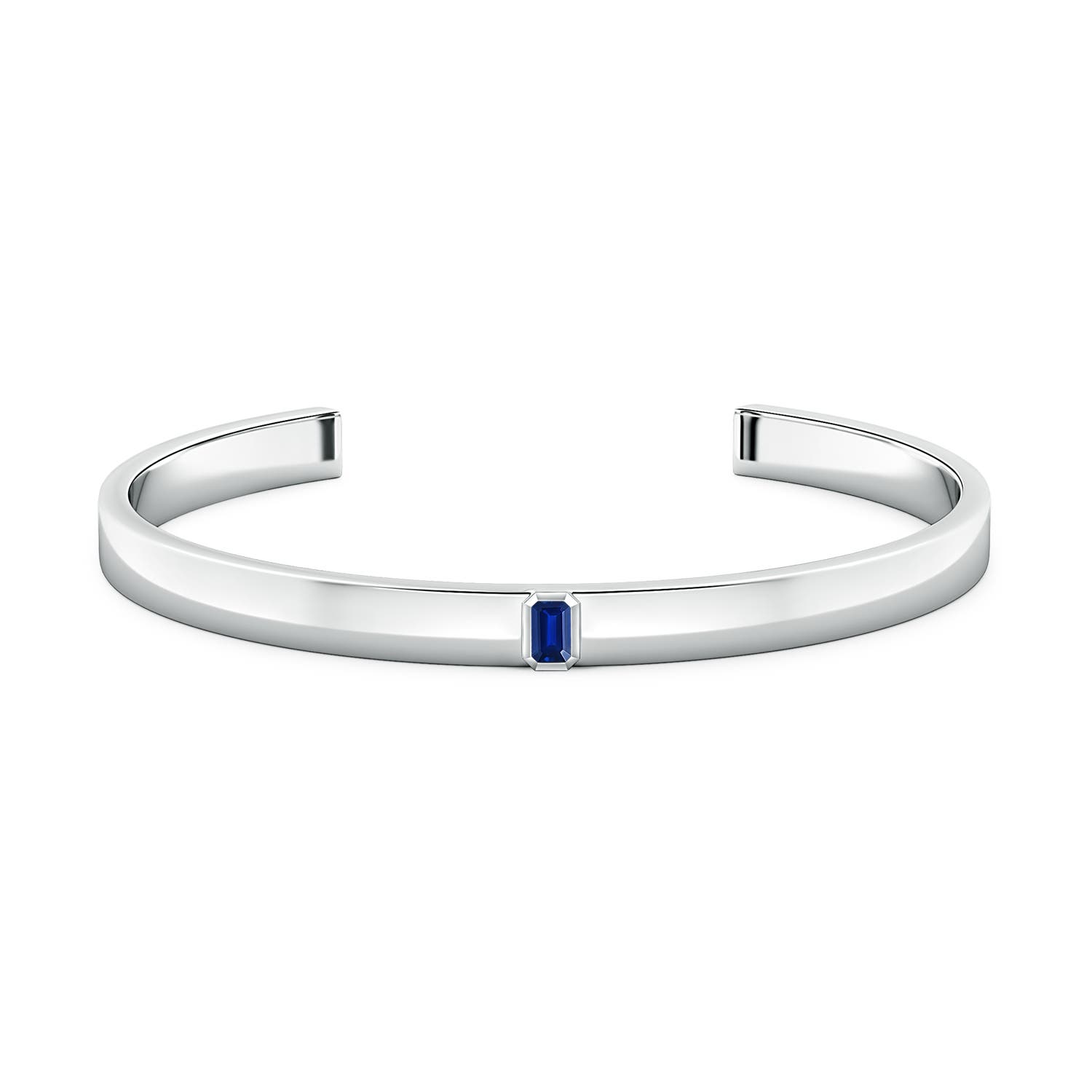 5x3mm Labgrown Emerald-Cut Lab-Grown Blue Sapphire men's Cuff Bracelet in White Gold
