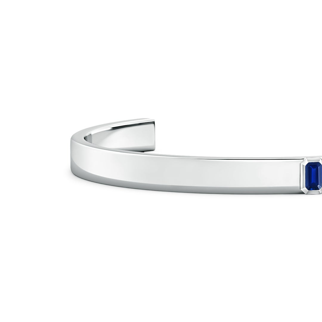 5x3mm Labgrown Emerald-Cut Lab-Grown Blue Sapphire men's Cuff Bracelet in White Gold - side 2