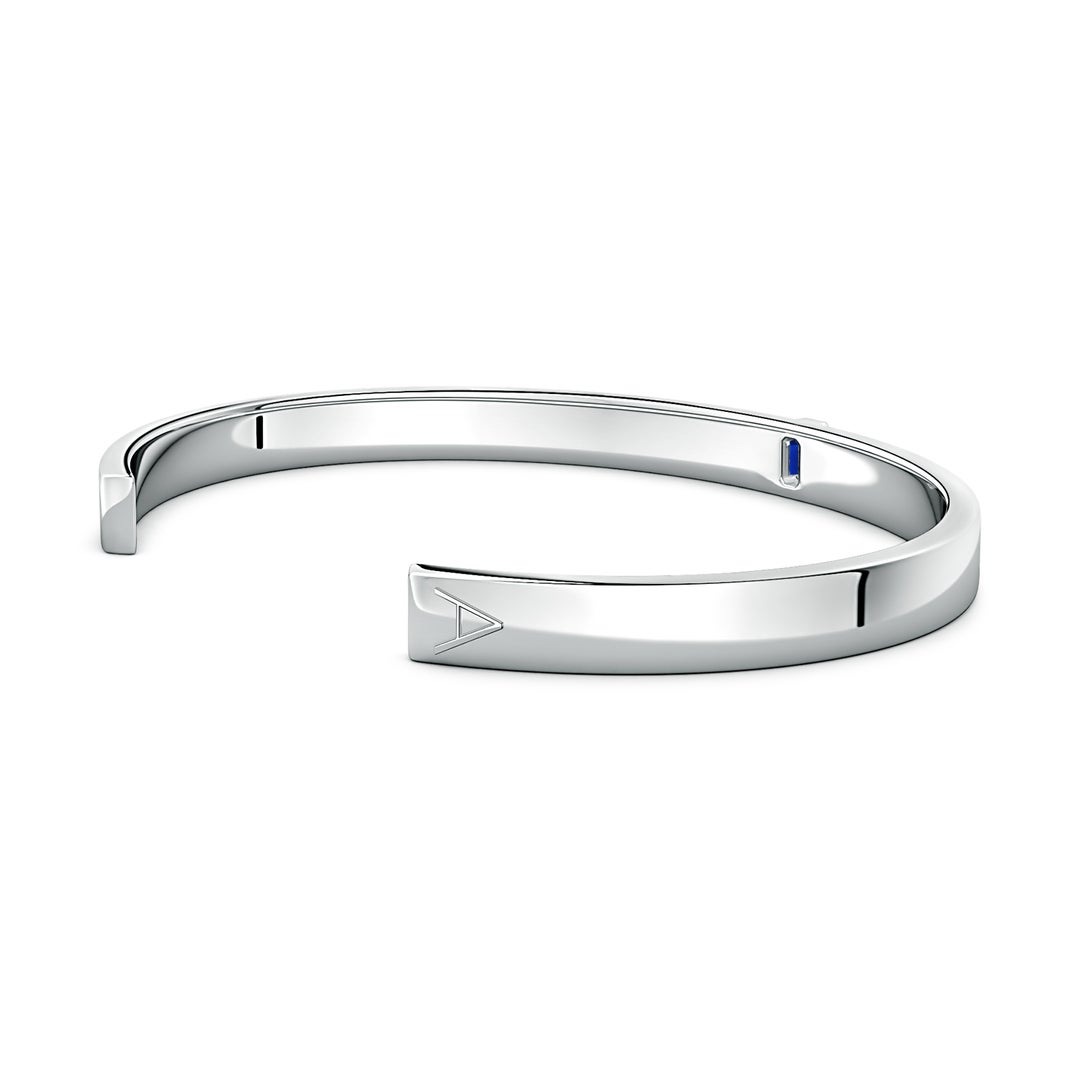 5x3mm Labgrown Emerald-Cut Lab-Grown Blue Sapphire men's Cuff Bracelet in White Gold - side 3