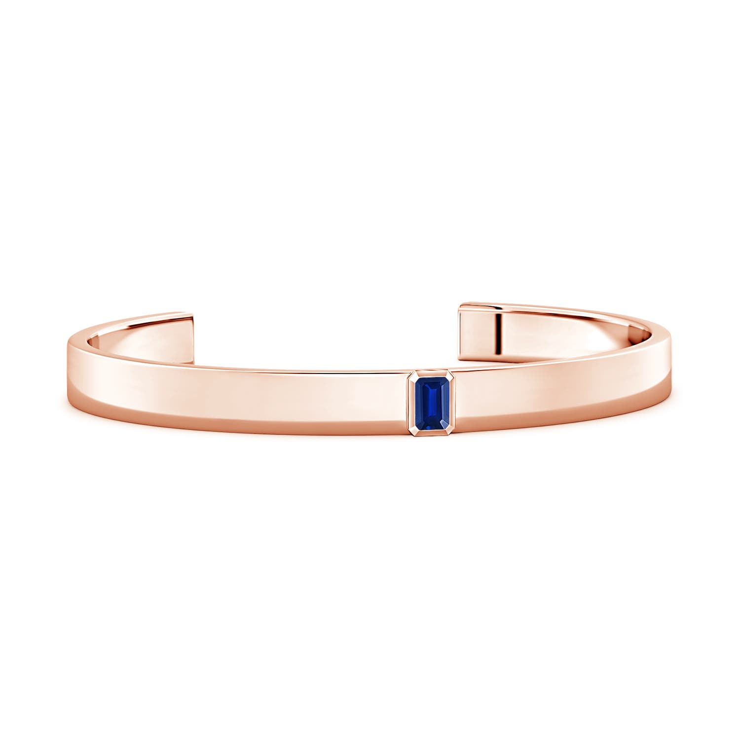6x4mm Labgrown Emerald-Cut Lab-Grown Blue Sapphire men's Cuff Bracelet in Rose Gold