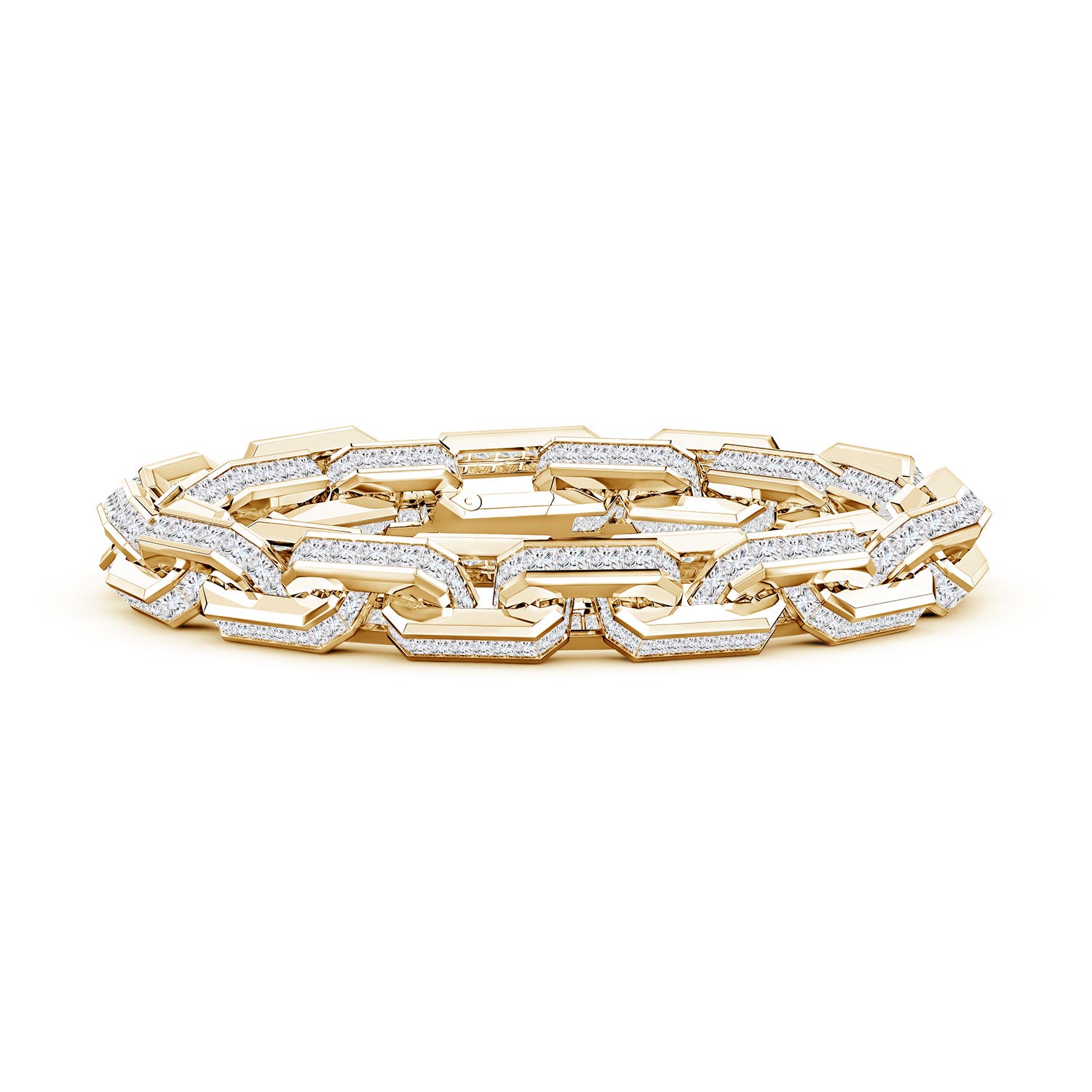 2.5mm FGVS Princess-Cut Lab-Grown Diamond Men’s Elongated Octagonal Link Bracelet in Yellow Gold