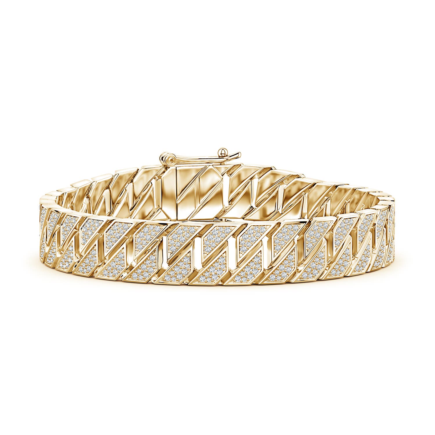 1mm FGVS Pavé Lab-Grown Diamond Men's Octagon-Shaped Link Chain Bracelet in Yellow Gold