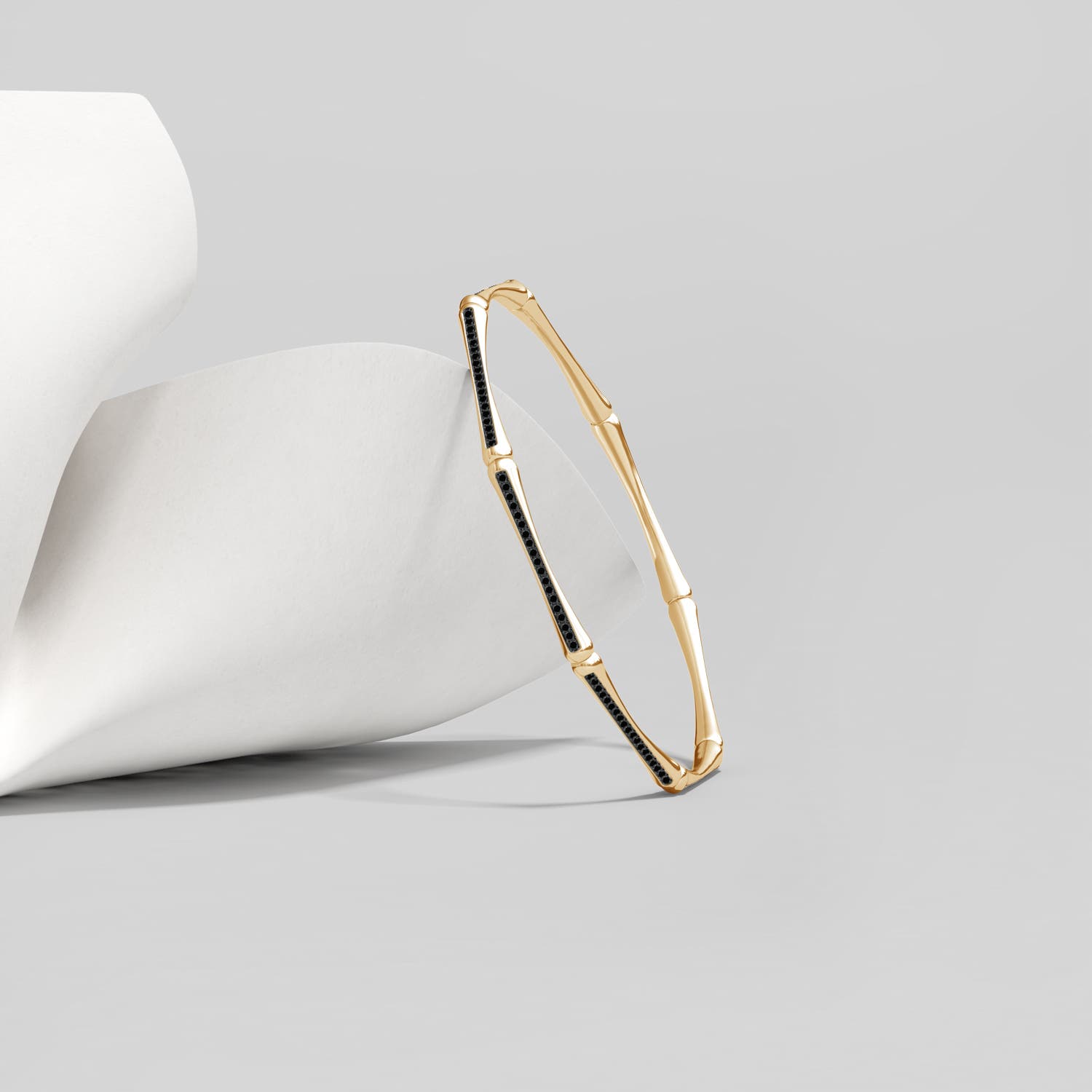 1mm AA Natori x Angara Studded Indochine Bamboo Enhanced Black Diamond Bangle in Yellow Gold - lifestyle 3