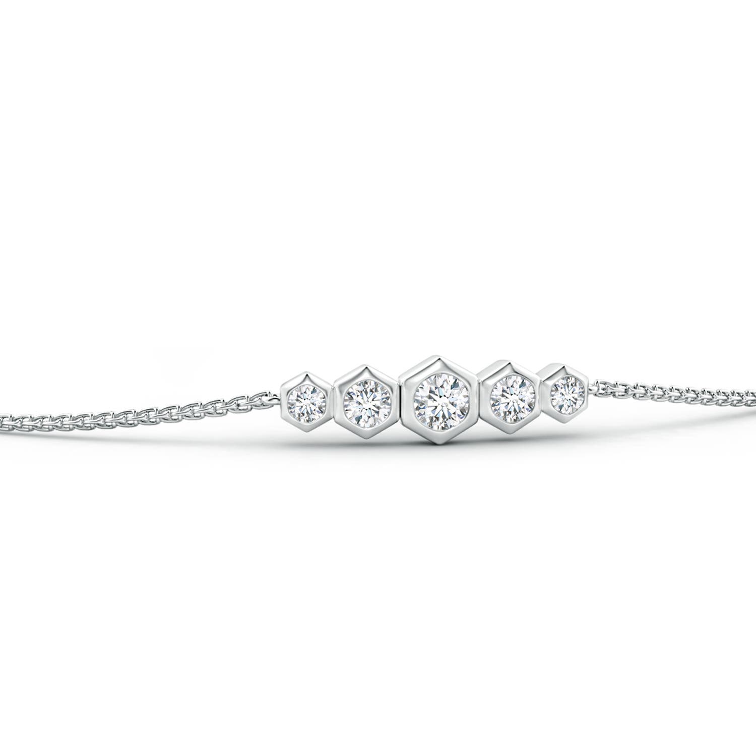 3mm IJI1I2 Natori x Angara Hexagonal Frame 5 Bezel Set Diamond Indochine Journey Bracelet in White Gold