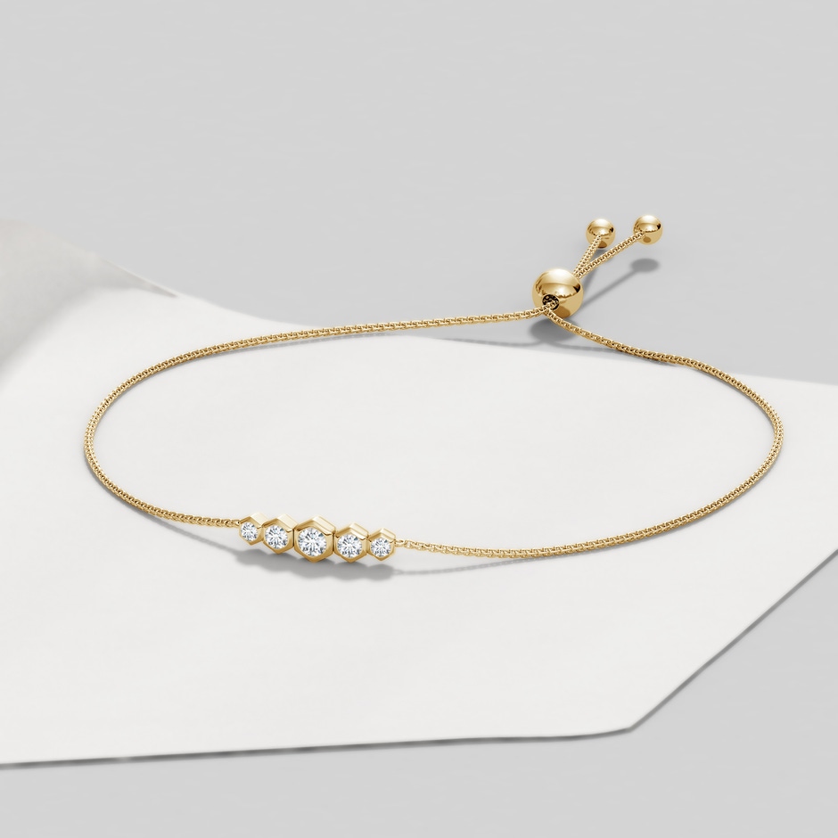 3mm IJI1I2 Natori x Angara Hexagonal Frame 5 Bezel Set Diamond Indochine Journey Bracelet in Yellow Gold side 2